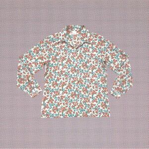 Vintage 70s Catalina USA White Multicolor Flower Retro Hippie Long Sleeve Blouse
